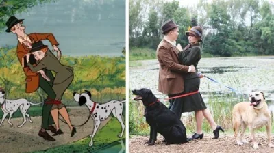 Nişan fotolarını çəkdirərkən '101 Dalmatians' filmindən səhnələri yenidən canlandıran cütlük